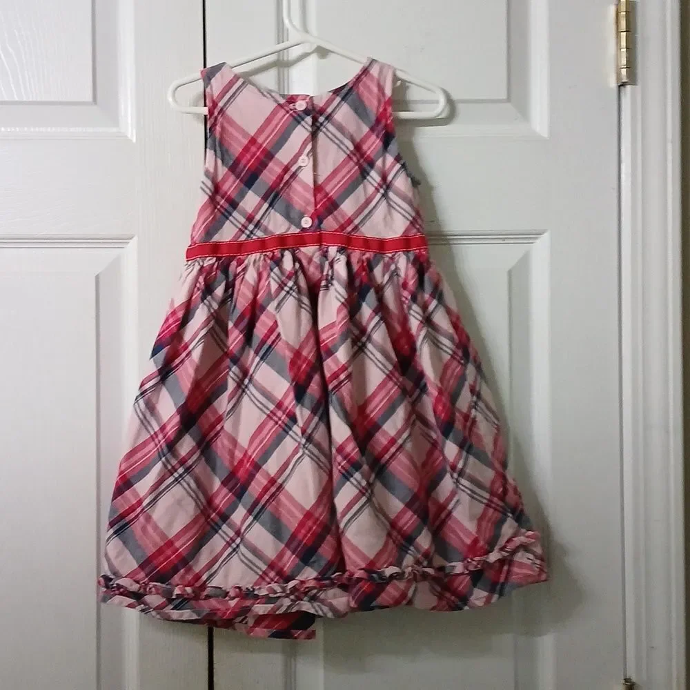 Gymboree pink blue red plaid sleeveless dress Sz 5T EUC
